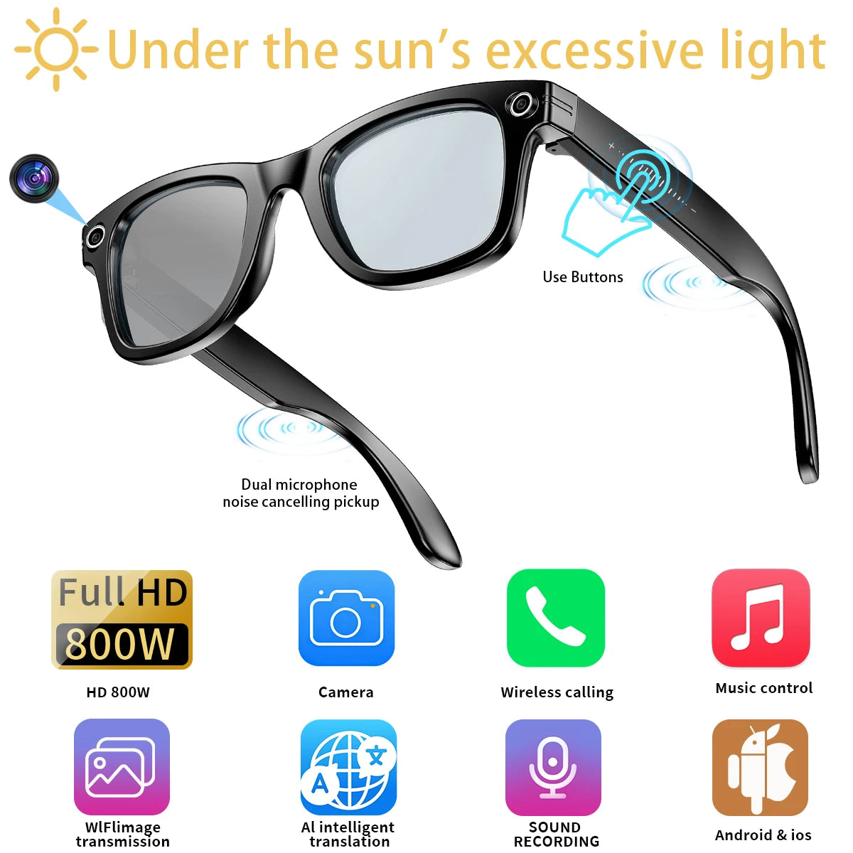 AI Smart Glasses with 8MP Camera & Bluetooth Features