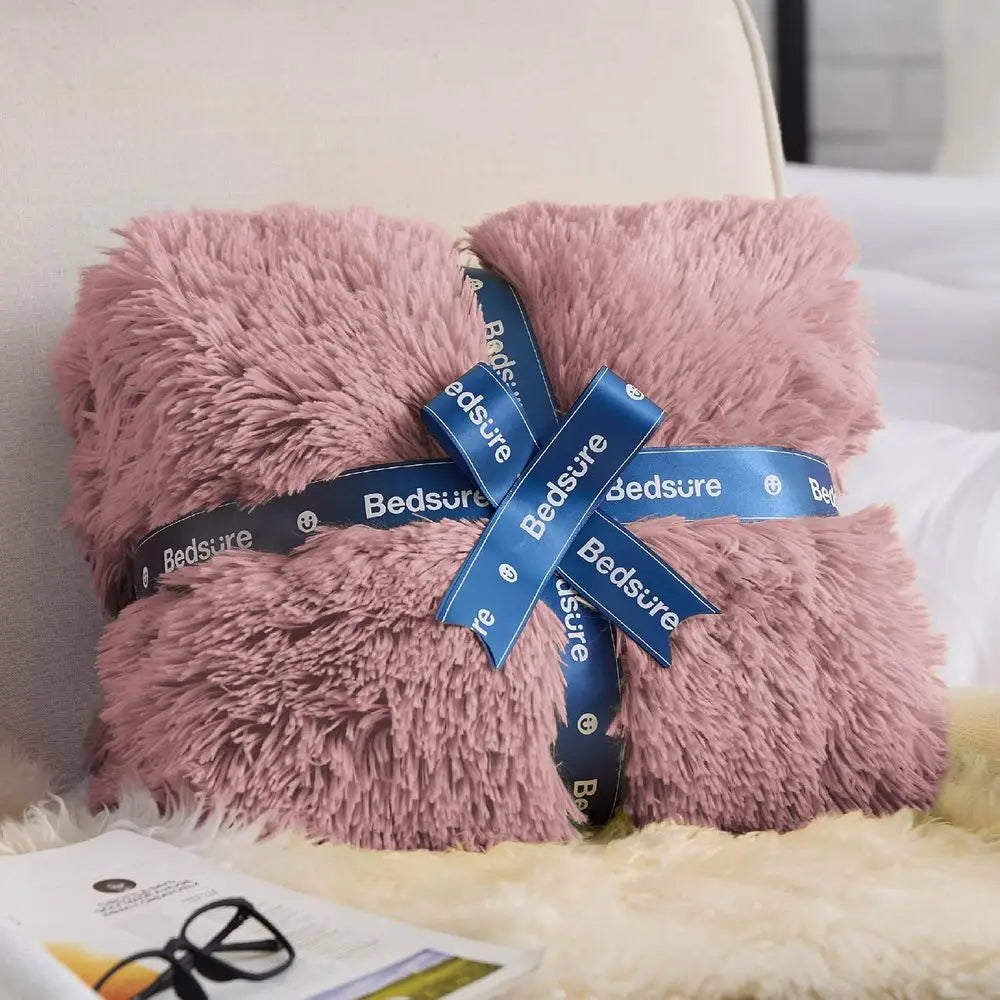 Queen Size Plush Sherpa Blanket | Cozy Warm Faux Fur Throw