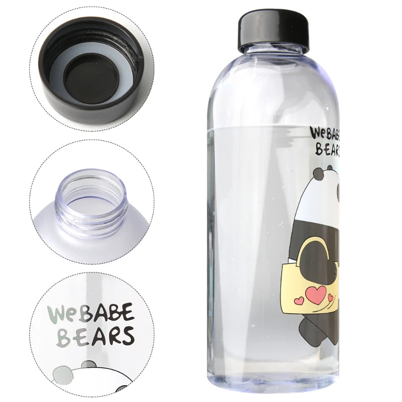 Cute Panda Water Bottle | 1000ml Transparent Frosted Drinkware