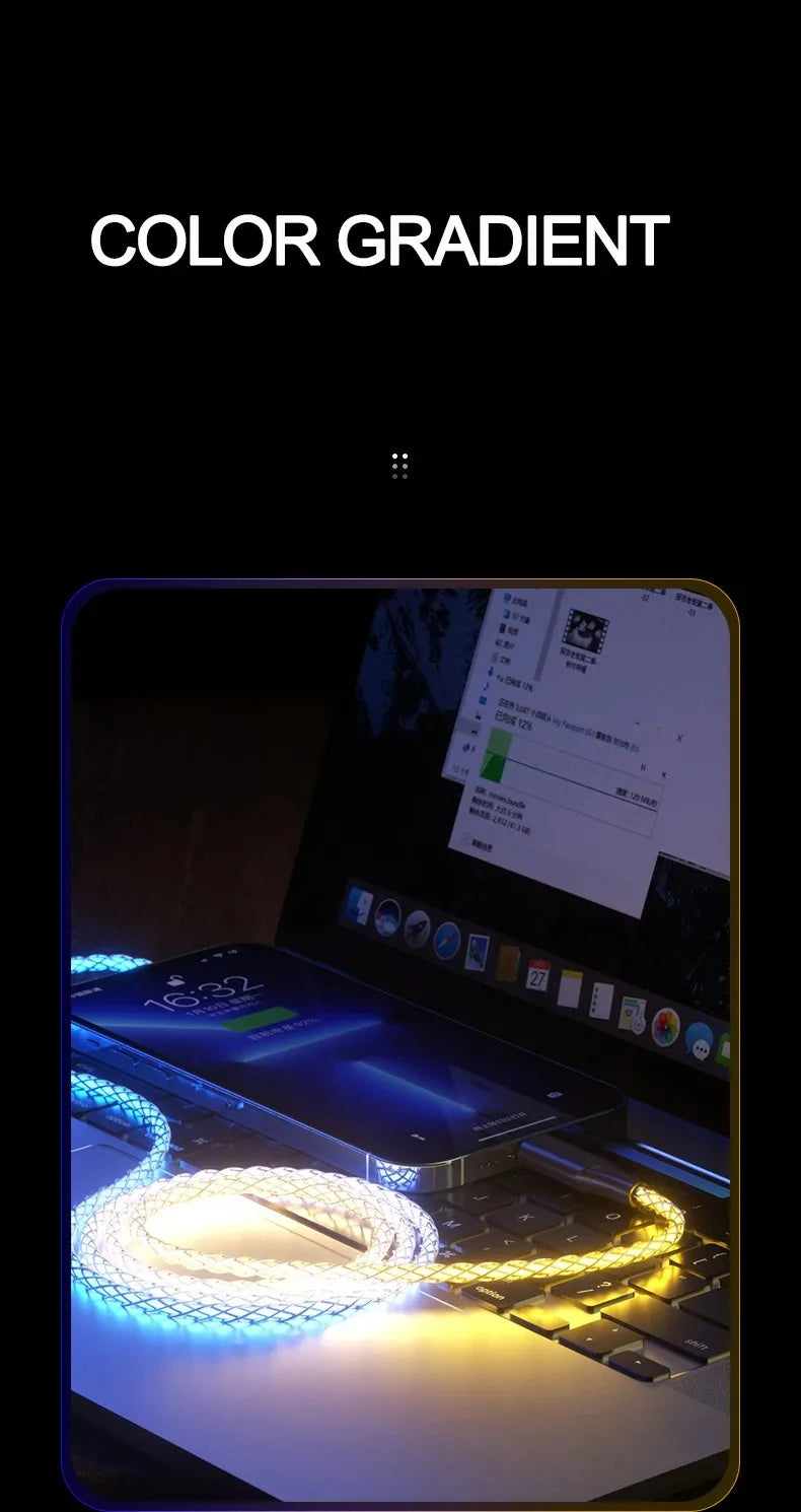RGB Glowing Super Fast Charging Data Cable USB A to Type C