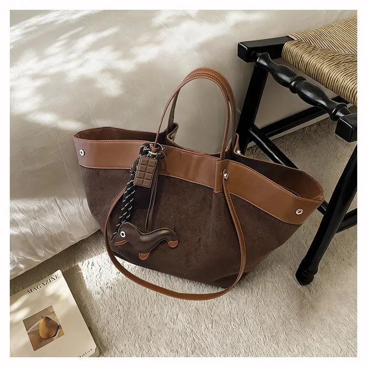 Bolso de hombro de piel suave de gamuza para mujer | Estilo casual de lujo