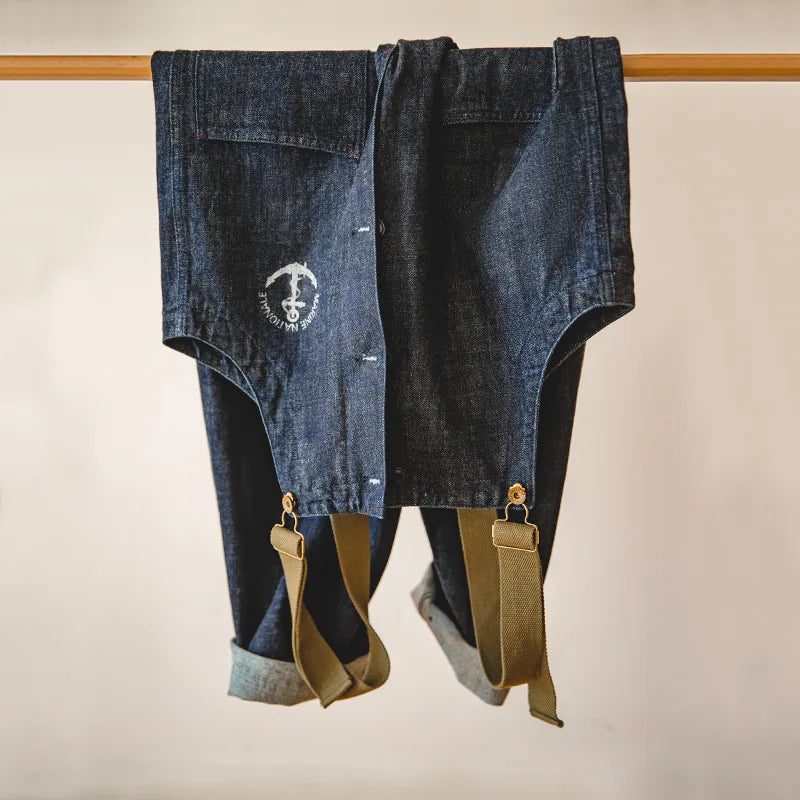 Men's Vintage Deck Strap Pants | Stylish Denim Straight Leg Jeans