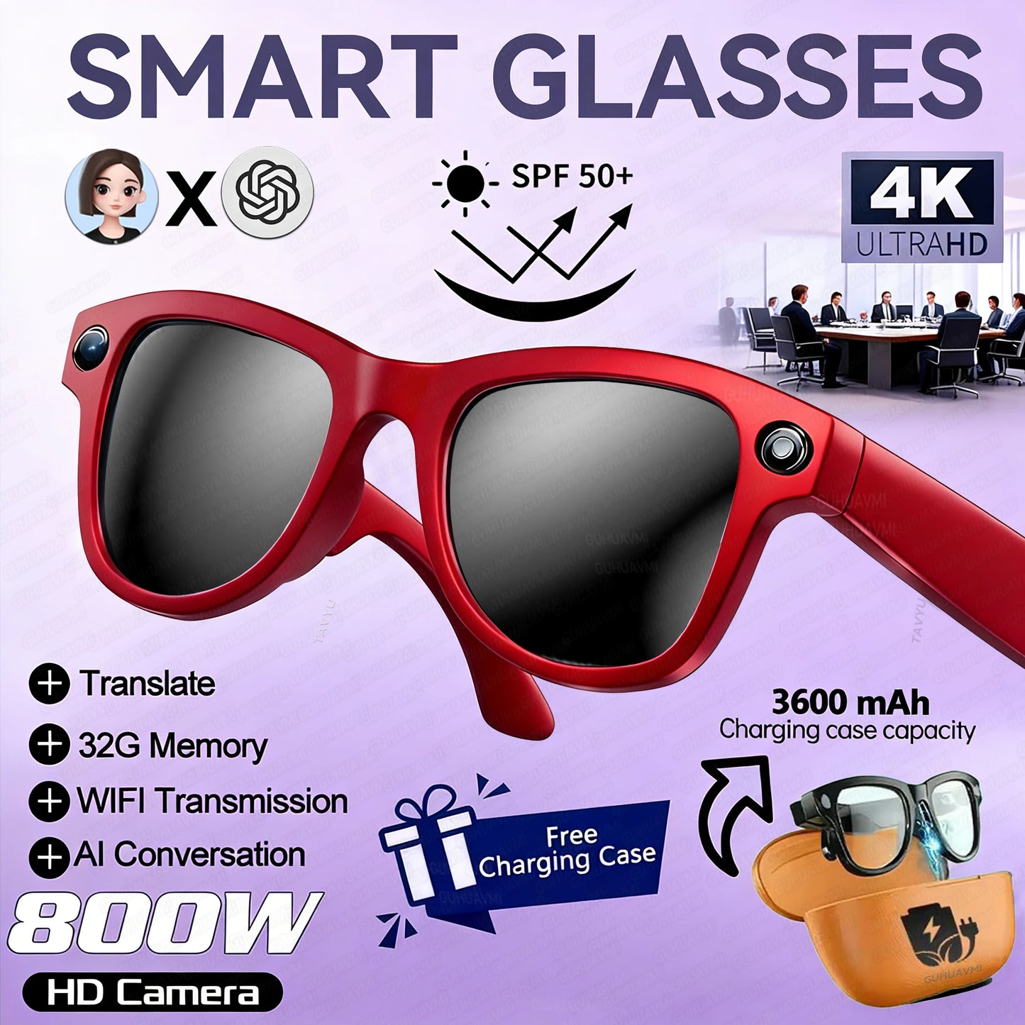AI Smart Glasses | Real-Time Translation, Video Recording & Music