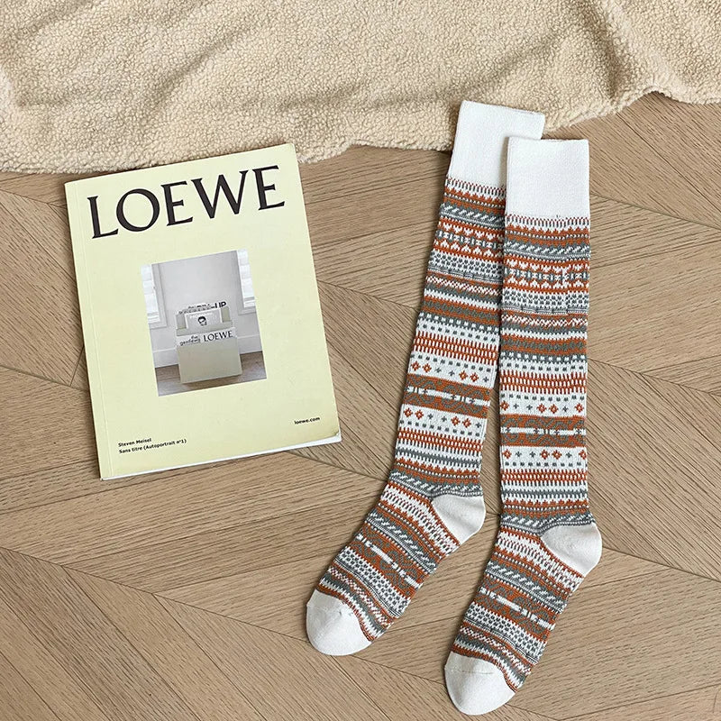 Women's Retro Knitted Knee Socks | Vintage Style for Autumn & Winter