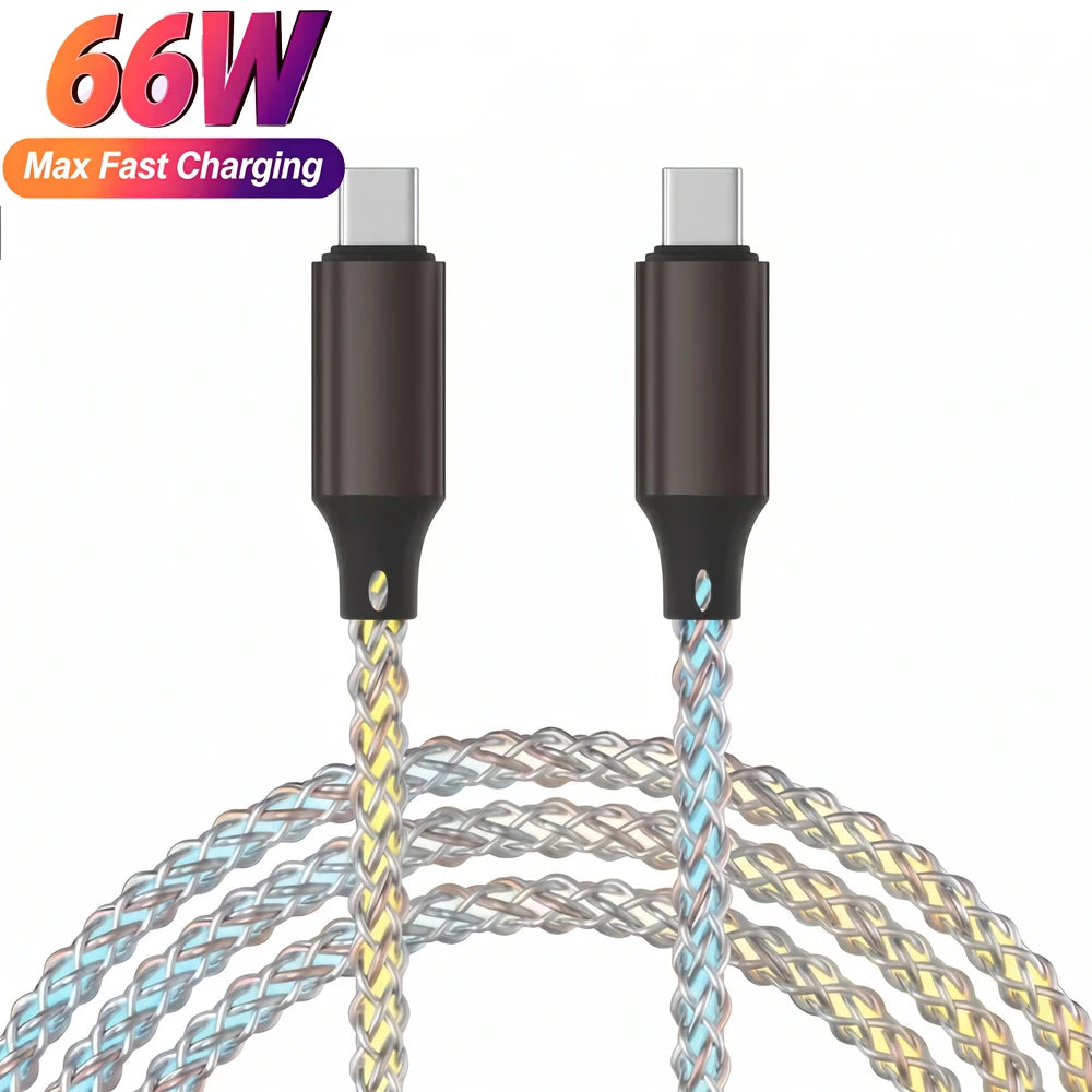 66W RGB LED Type-C Charging Cable | Fast Data Sync & Charge