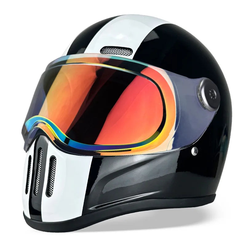 Retro Fiberglass Full Face Motorcycle Helmet | Vintage Style Safety Gear