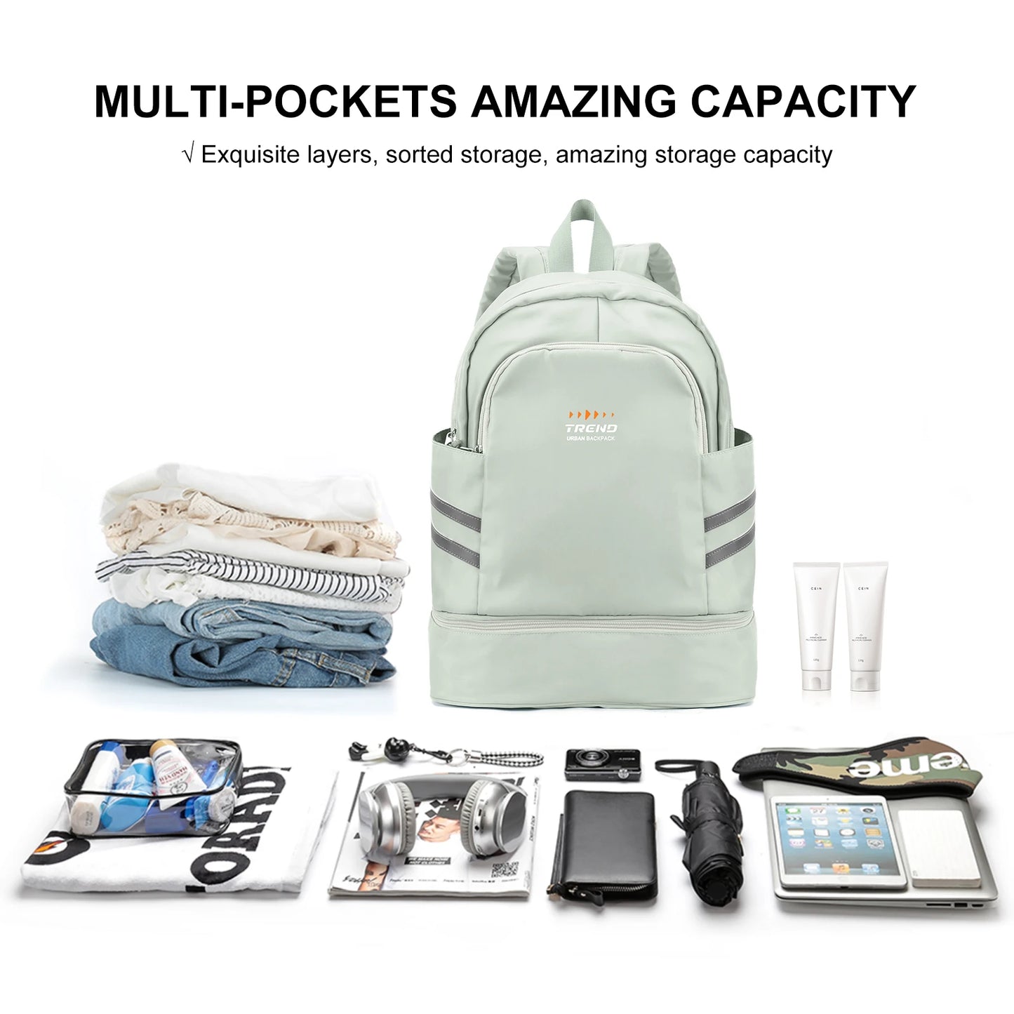 Women's Large Gym Backpack with Shoe Compartment | Waterproof Travel Bag