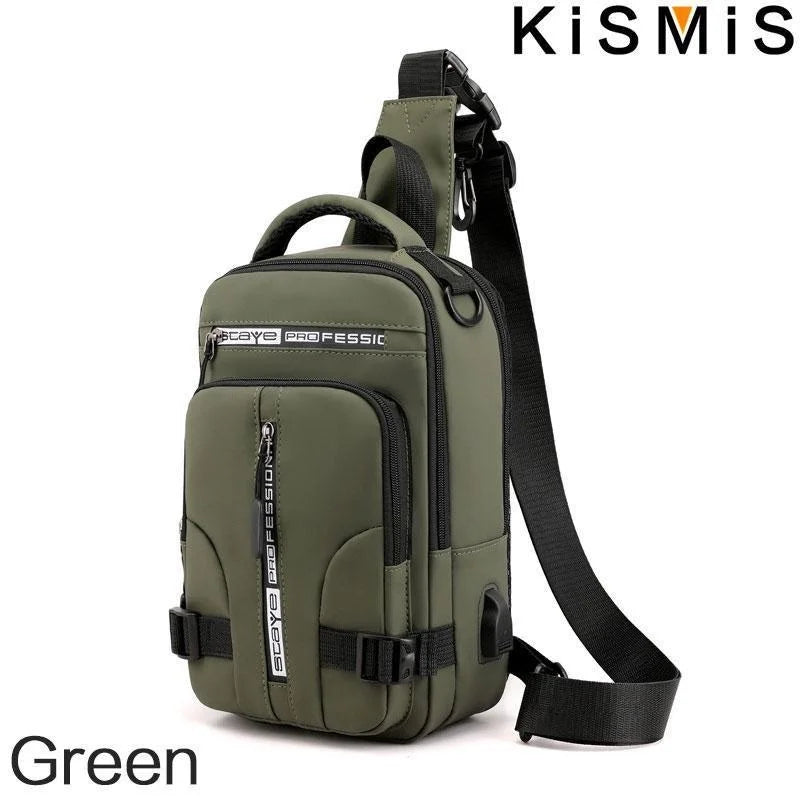 New Chest Bag Men's USB Charging Multi functional Fashion Casual One Shoulder Crossbody Sports Oxford Cloth Backpack
