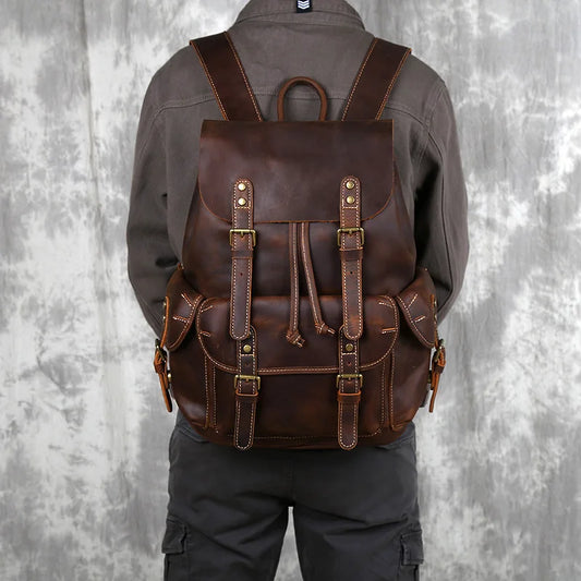Mochila de Cuero Retro para Hombre | Bolso Espacioso para Viaje y Escuela