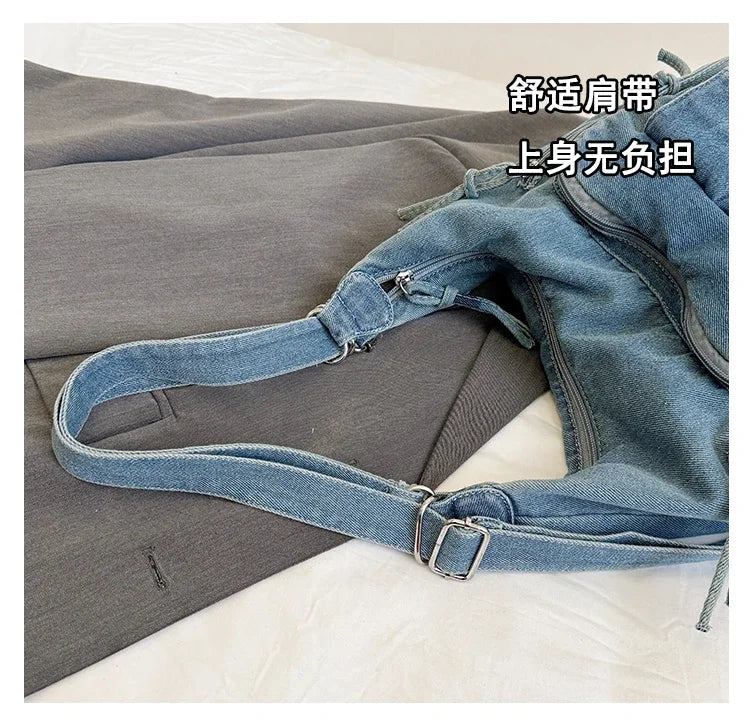 Trendy Solid Color Denim Shoulder Bag | Versatile Women's Crossbody