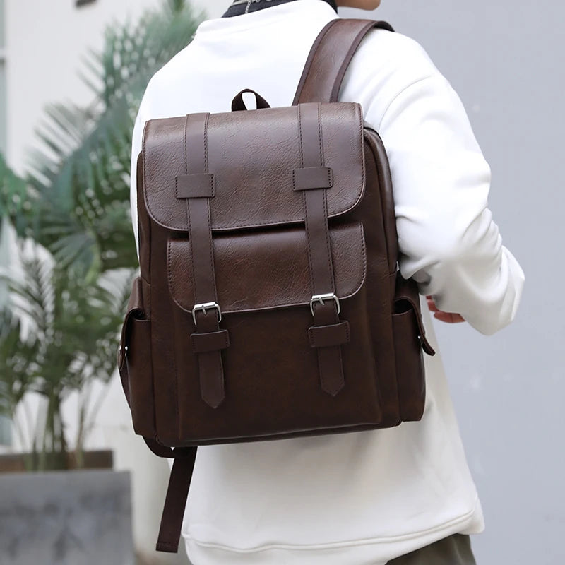 Men's PU Leather Backpack | Stylish Schoolbag for Laptops