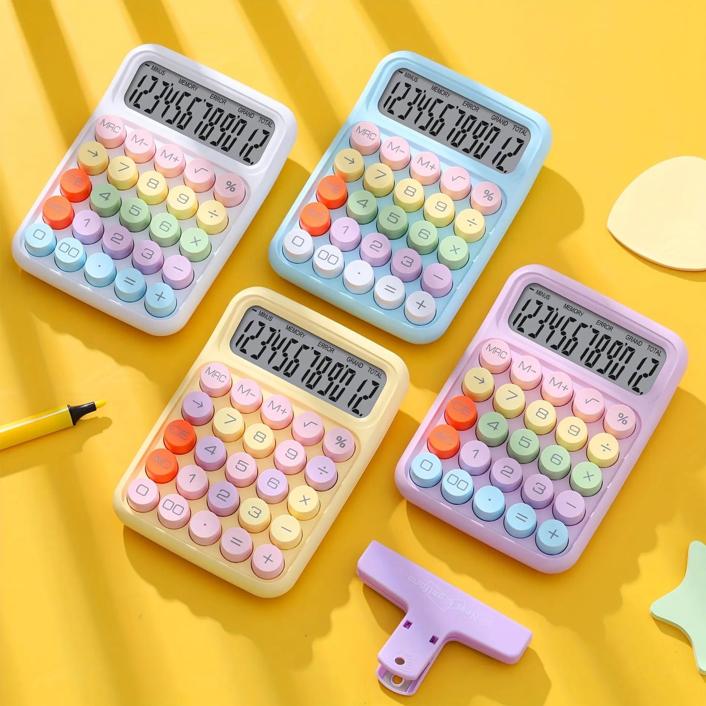Cute Candy Color Mechanical Calculator | 12-Digit Office Tool