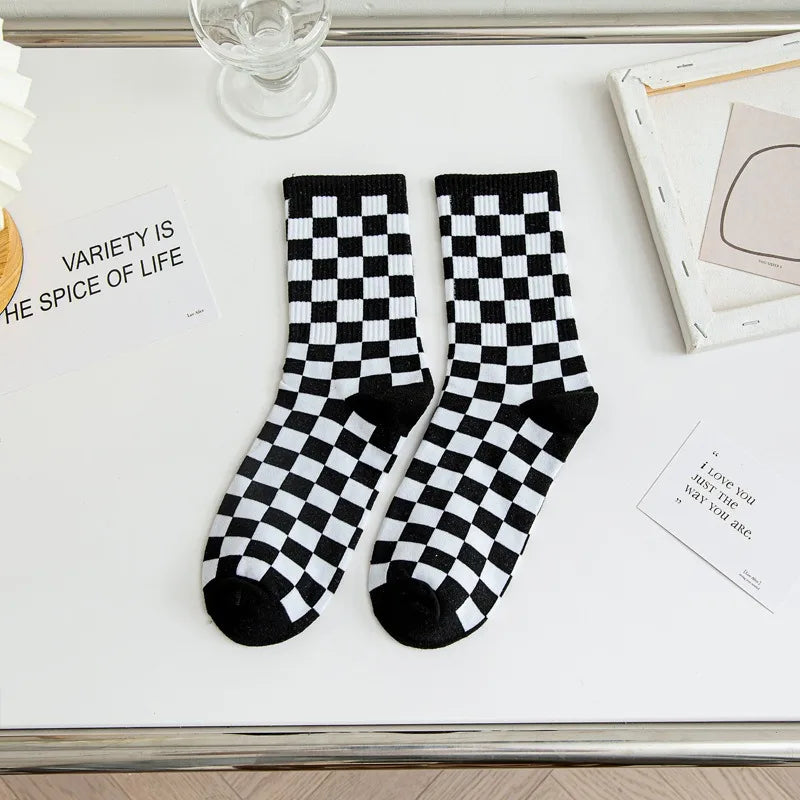 Stylish Women's Checkered Cotton Socks | Trendy Skateboard Socks