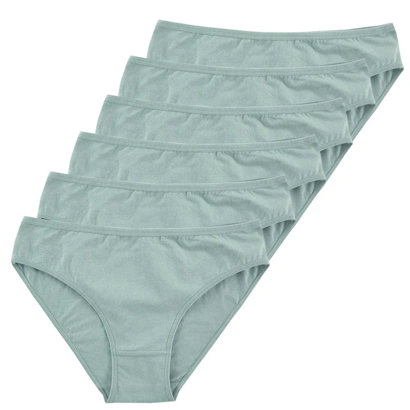 6pcs Women's Soft Cotton Middle-Waisted Briefs | Comfortable Underwear