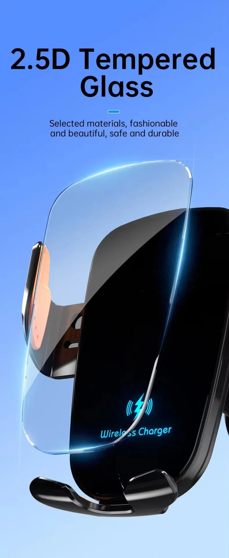 Wireless Car Charger with Fast Charge & Clamping Holder
