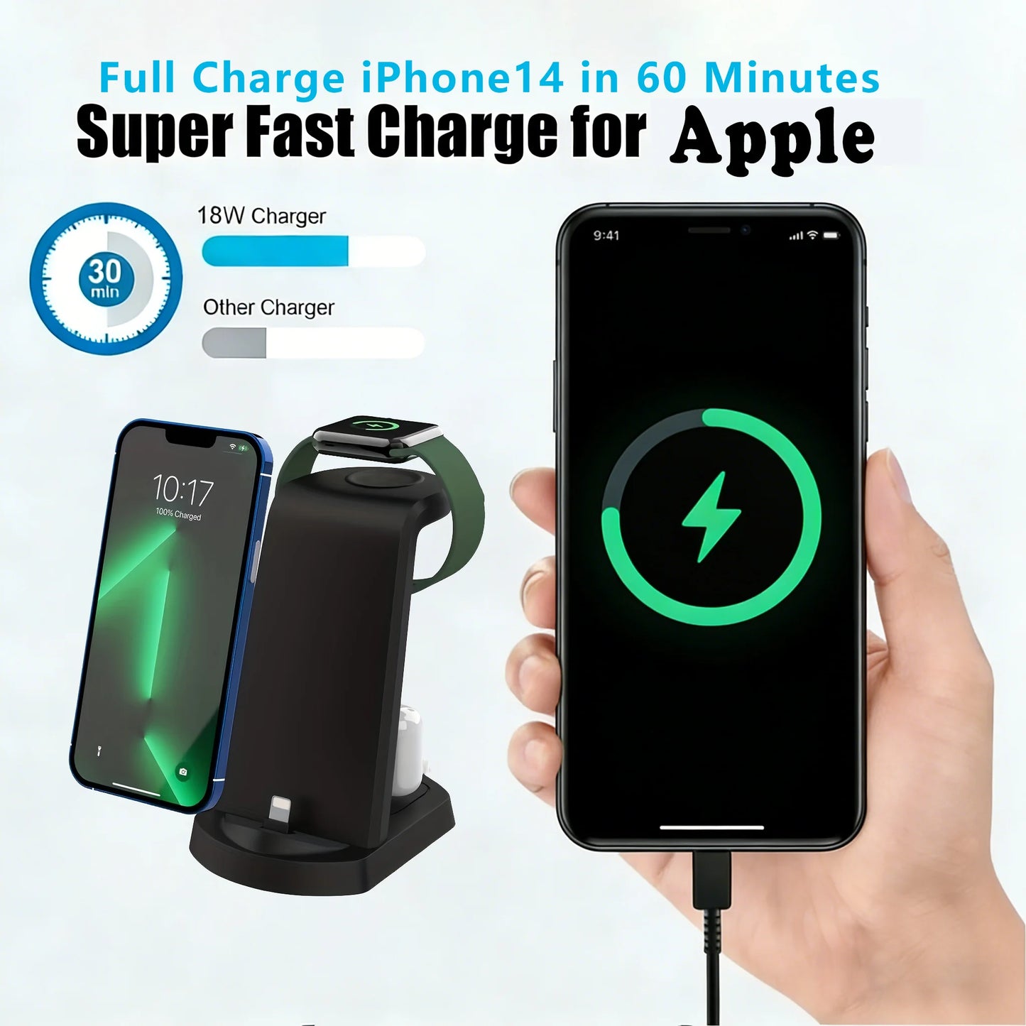 18W 3-in-1 Wireless Charging Station for iPhone, Watch & AirPods