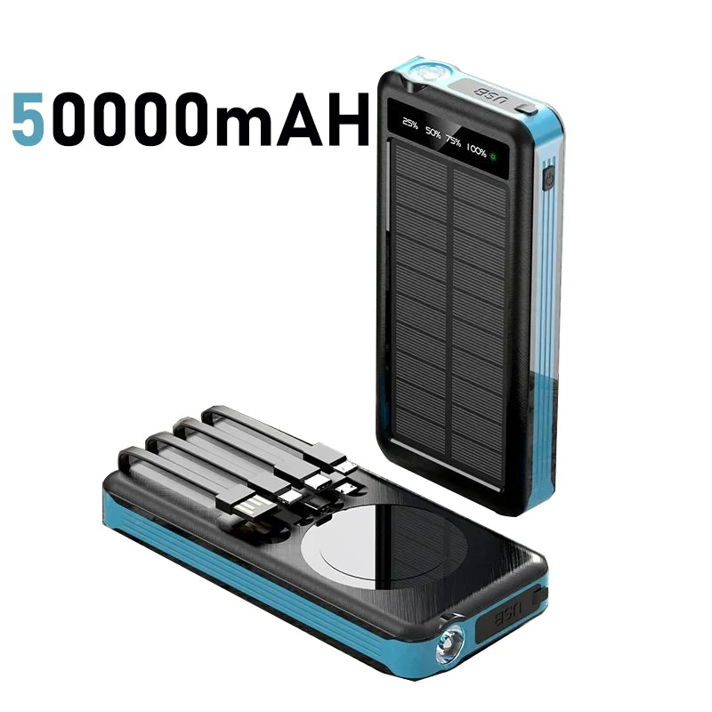 50000mAh Solar Power Bank with Wireless Fast Charging & Dual USB