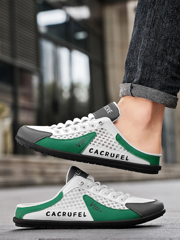 Summer Breathable Mesh Slip-On Half-Slipper for Men, Casual Soft-Soled Closed-Toe Slippers, Mesh Upper Is Refreshing and Breathable, Does Not Suffocate the Feet, Lace-Free Design Is Convenient for Lazy People