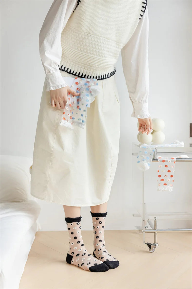 Floral Print Women's Socks | Thin Transparent Summer Socks