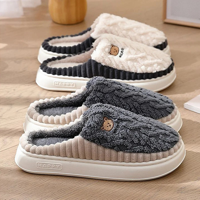 Cozy Cartoon Bear Slippers | Warm Plush Indoor House Shoes