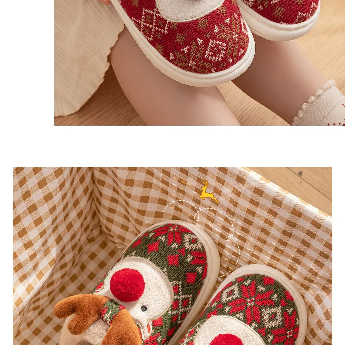 Cozy Winter Cartoon Deer Plush Slippers | Warm Indoor House Shoes