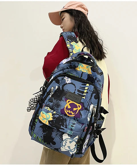 Trendy Personalized Graffiti Japanese Backpack | Large Capacity Book Bag