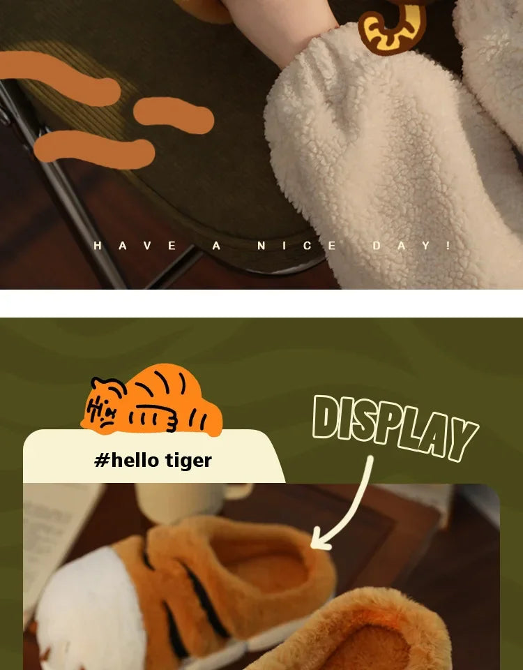Women's Cute Cartoon Tiger Paw Plush Slippers | Cozy Winter Slides