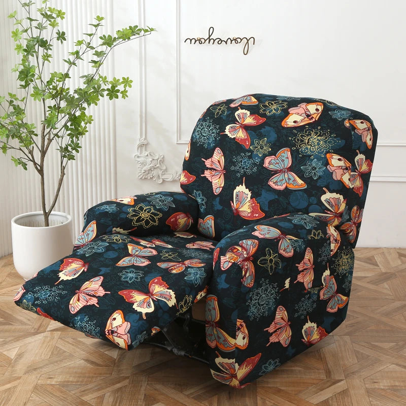 Printed Recliner Cover with Pockets | 4-Piece Furniture Protector
