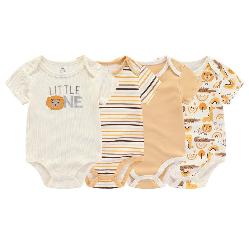 4pcs Cartoon Baby Bodysuit Set | 100% Cotton Newborn Onesies