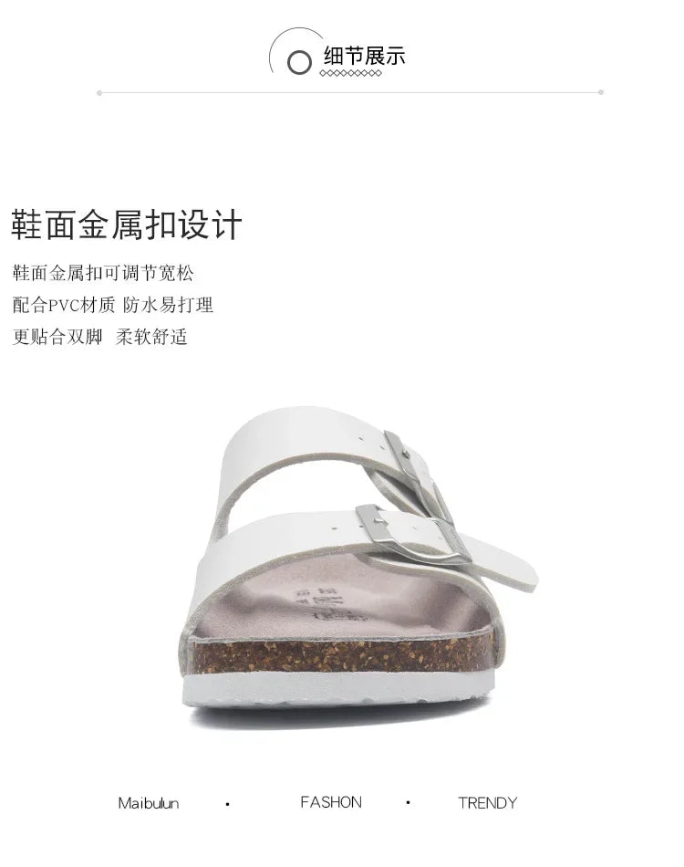 Men's Buckle Flat Bottom Cork Slippers | Comfortable Summer Sandals