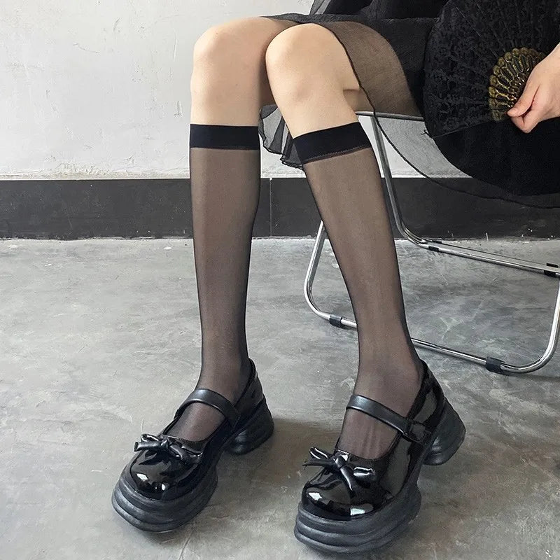 Ultra-Thin Transparent Nylon Mesh Stockings | Summer Knee High Socks
