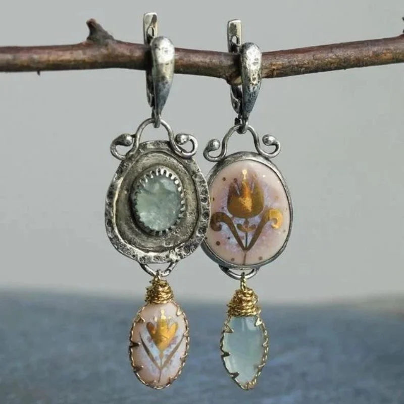 Antique Asymmetric Tulip Stone Earrings | Unique Party Accessories