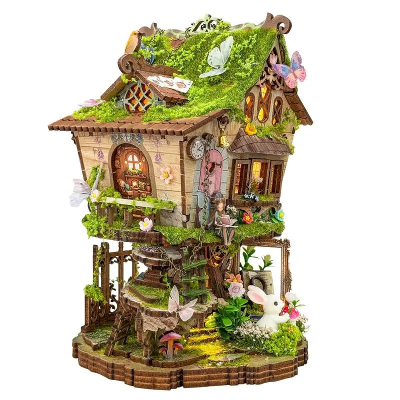 Wooden DIY Treehouse Dollhouse Figurines | Creative Mini Decor