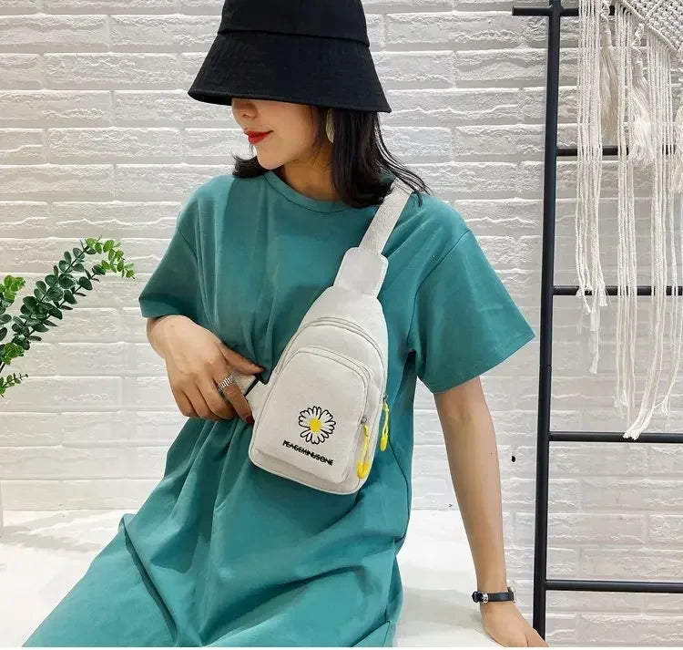 Stylish Embroidered Canvas Chest Bag | Women’s Daily Crossbody Bag