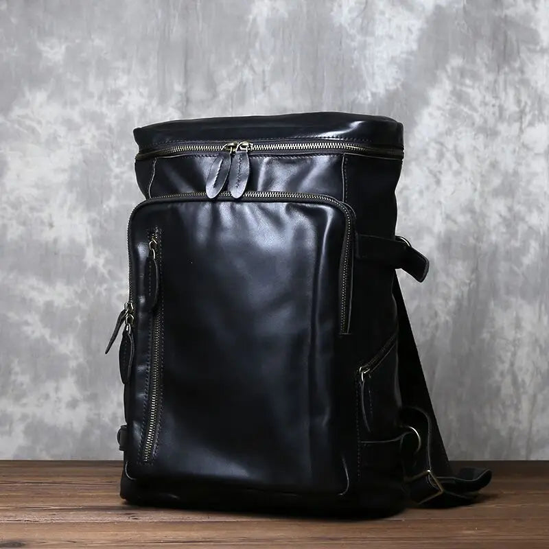 Retro Leather Vertical Backpack | Large Capacity Travel Bag for Men