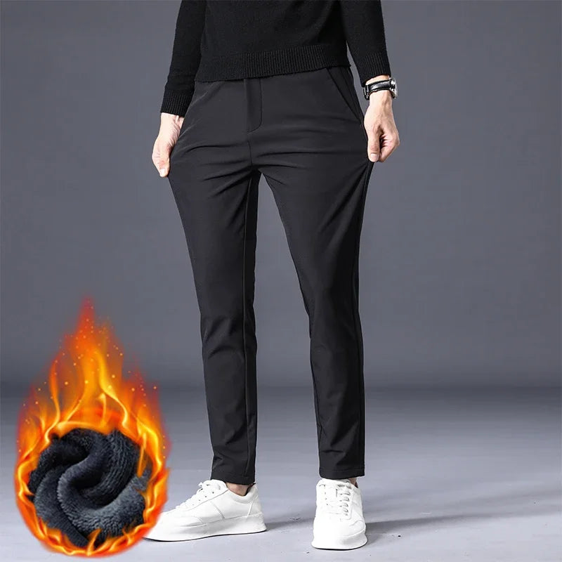 Winter Warm Fleece Men's Business Casual Pants | Stylish Thermal Trousers