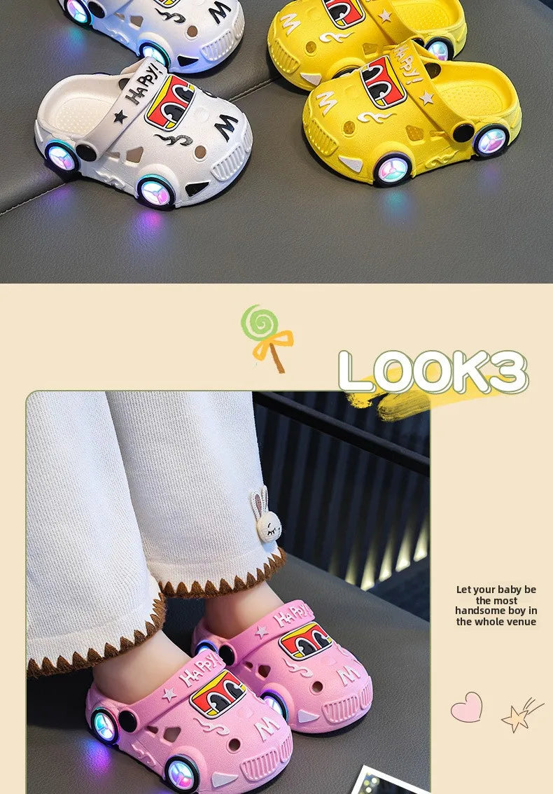 Children's Car Shaped Light Up Slippers | Fun Summer Footwear