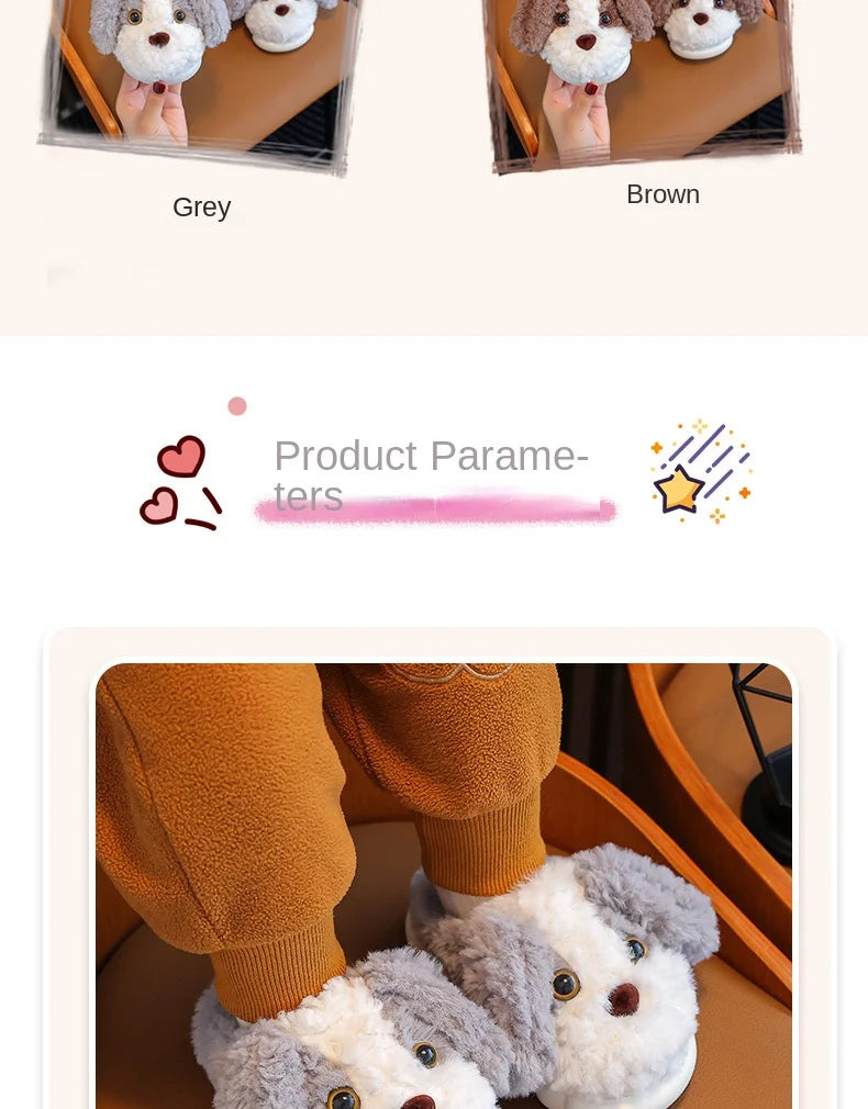 Cute Puppy Plush Slippers for Kids | Non-Slip Cozy Footwear