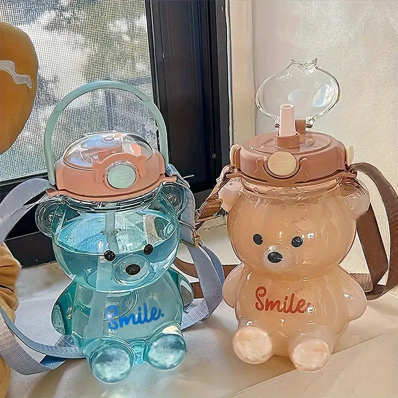 Cute Bear 1000ml Water Bottle | BPA-Free Straw Cup for Kids