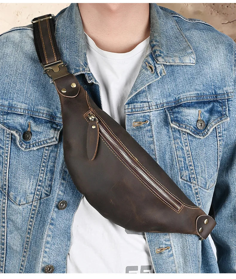 Men's RFID Anti-Theft Genuine Leather Sling Bag | Versatile Travel Pack