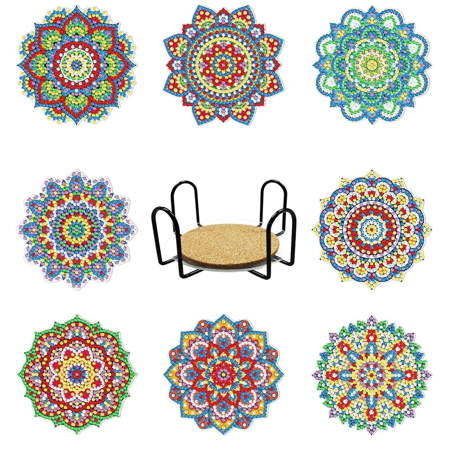8-Piece DIY Mandala Diamond Painting Coasters | Full Drill Art Set