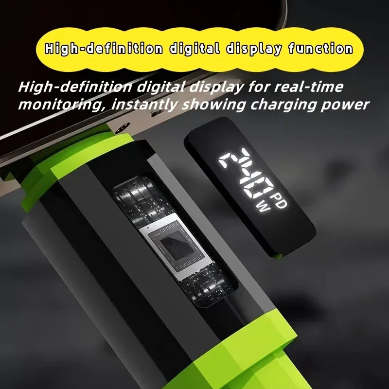240W Fast Charging USB A C Cable with Power Display | Universal Compatibility
