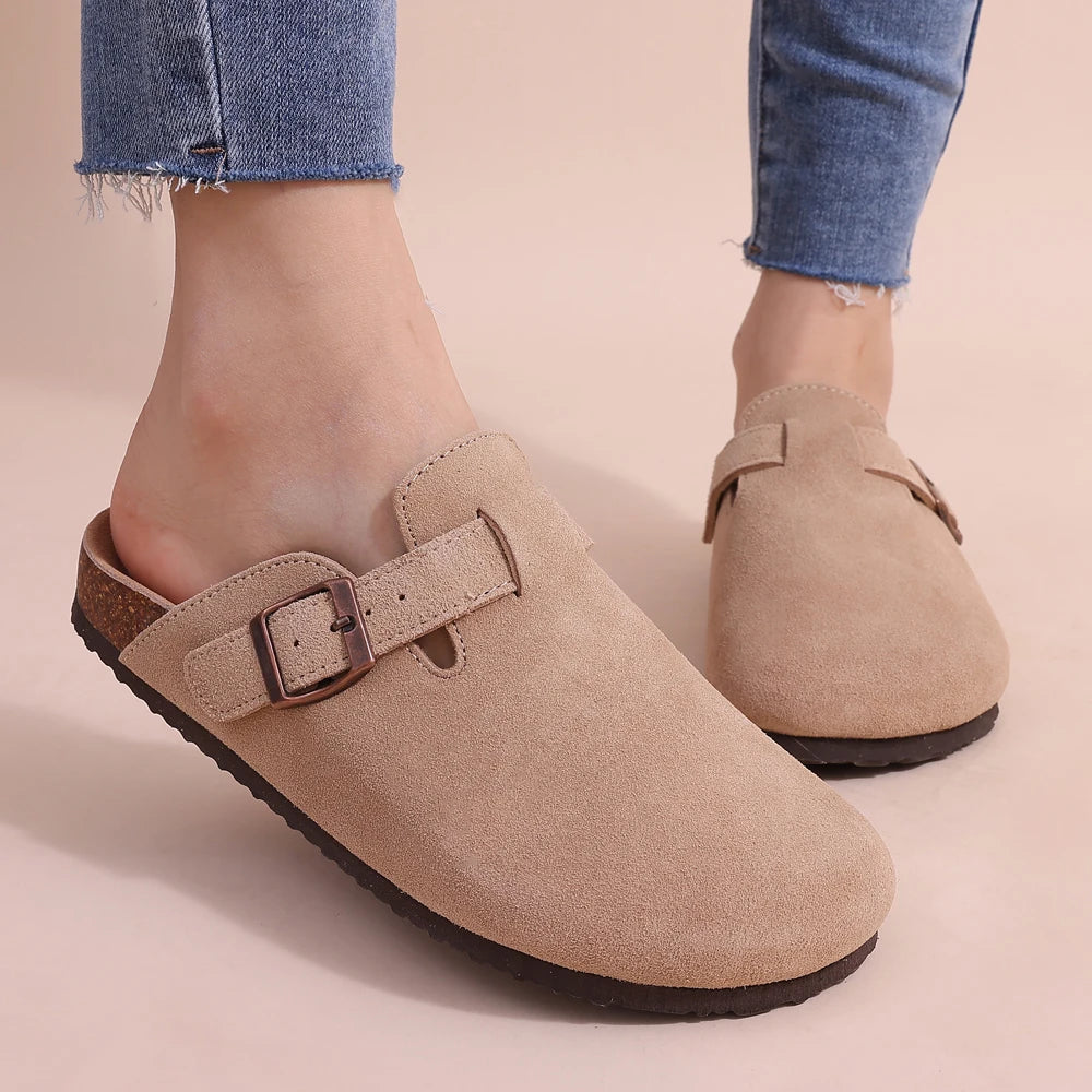 Women's Classic Cork Slippers | Comfortable Suede Clogs with Arch Support