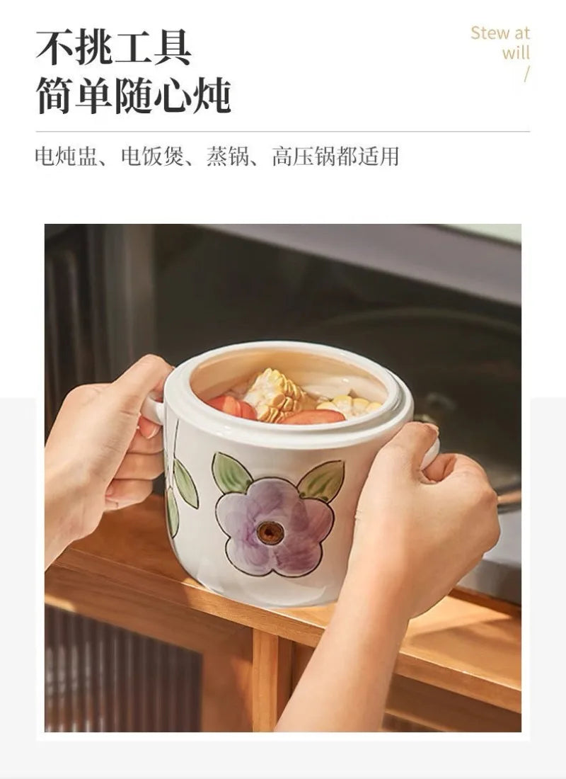 Hand-Painted Ceramic Stew Pot | Versatile Heat-Resistant Cookware