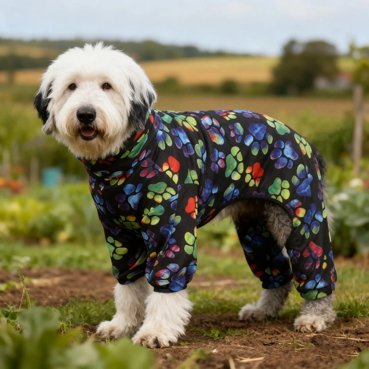Comfortable Black Paw Print Pajamas for Dogs | Cozy Pet Clothing