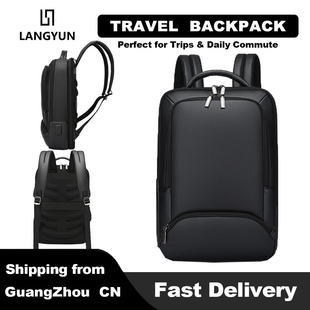 Mochila de piel sintética para hombre | Elegante bolsa para portátil de 15,6 pulgadas