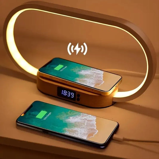 Soporte cargador inalámbrico multifunción con lámpara LED y reloj