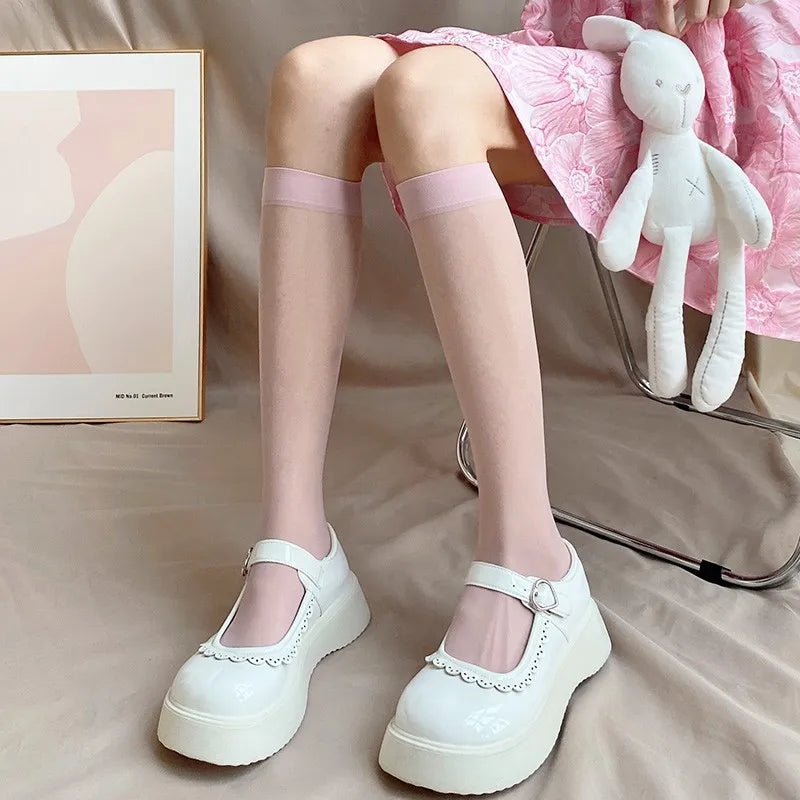 Ultra-Thin Transparent Nylon Mesh Stockings | Summer Knee High Socks