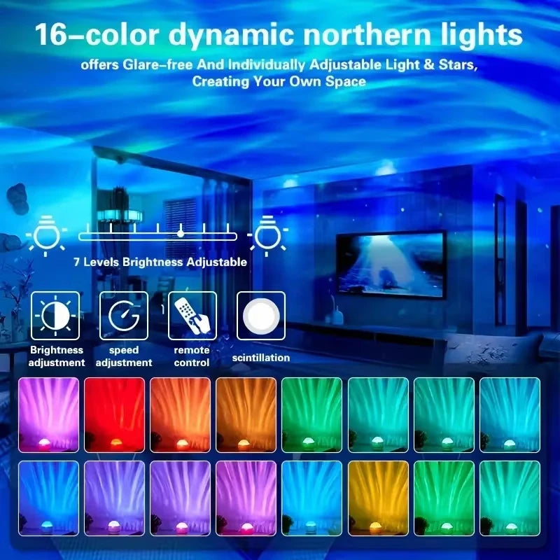 USB Powered Ocean Wave Projector Night Light | 16 Color LED Lamp