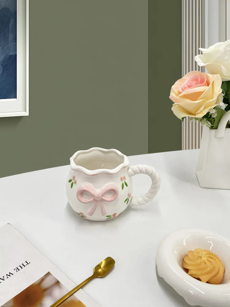 Cute Handmade Bow Ceramic Coffee Cup | Unique Gift Mug